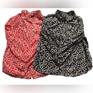 TALBOTS PS Pink & Blue Elephant‎ Print Top(s) Button Roll-Tab Cotton Size 1X